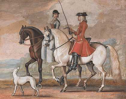 詹姆斯·西摩的《一位绅士骑着一匹管理好的马和一位女士出去骑马》