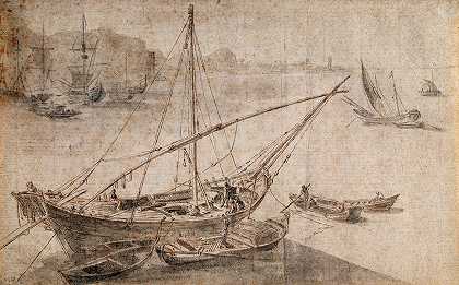 《地中海的塔尔坦在港口敲打一船木头》，作者：博纳文图拉·皮尔特斯（Bonaventura Peeters the Elder）