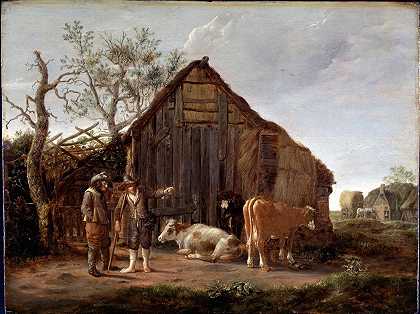 Govert Dircksz Campuysen的《两个农民和奶牛》