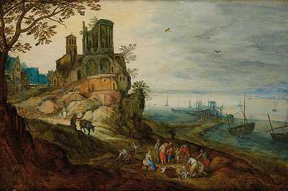 Jan Brueghel The Younger的《渔民的河流风景》