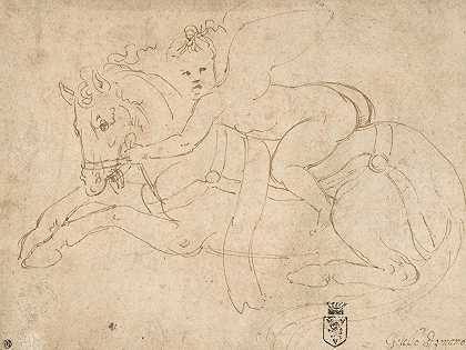 朱利奥·罗曼诺的《带翅膀的婴儿骑着卧马》