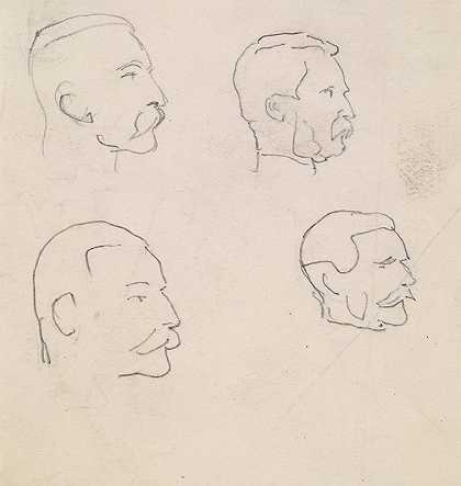 约翰·埃弗里特·米莱斯的《男性-胡子男人的四个侧面头像草图》