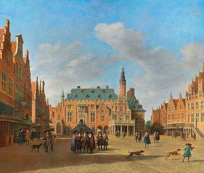 《哈勒姆的格罗特市场与市政厅》（Gerrit Berckheyde）