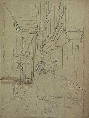 奥古斯特·冯·佩滕科芬（August von Pettenkofen）的《威尼斯巷子里的街头斗争透视草图》
