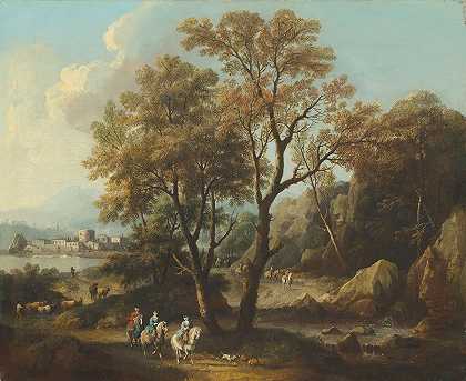 乔瓦尼·巴蒂斯塔·西马罗利（Giovanni Battista Cimaroli）的《一条小路上游人的河流风景》