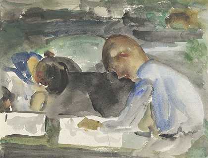 “Carel Adolph Lion Cachet的两个绘画孩子