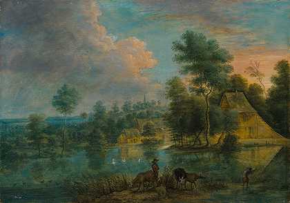 卢卡斯·范·乌登（Lucas van Uden）的《河流风景与游客》