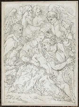 皮埃尔·普吉的《天使和两个人物的神圣家庭》
