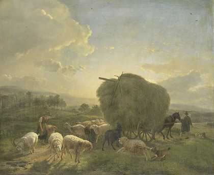 Balthasar Paul Ommeganck的《绵羊和干草车的风景》