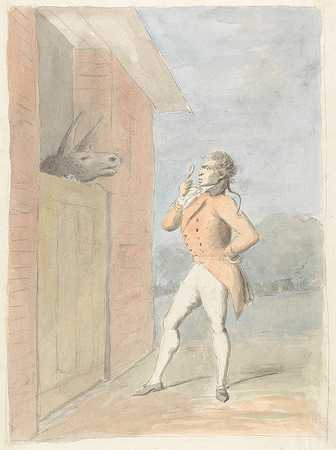乔治·丹斯（George Dance）在马厩门上看到的一个跳舞的人在给骡子的头摇头