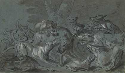 Jean-Baptiste Oudry的《一群狗袭击野猪》