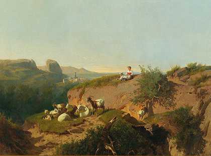 András Markó的《南方风景与山羊和牧羊人》