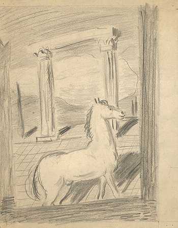 “Cyprián Majerník的《孤独的马》素描