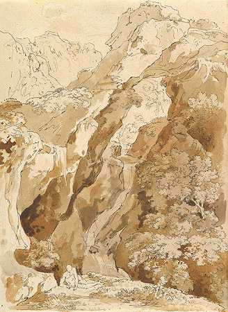 约翰·格奥尔格·冯·迪利斯的《瀑布山景中的躺着人》