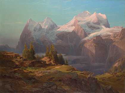 安东·汉斯的《伯尔纳奥伯兰的温杰拉尔普》（Eiger，Mönch and Jungfrau）
