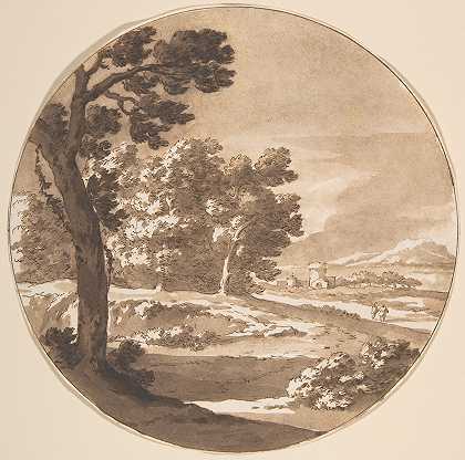雅各布·范德乌尔夫特的《道路上的树木风景与人物》