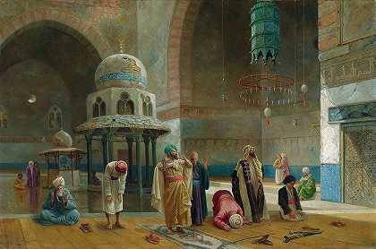 查尔斯·罗伯逊在开罗苏丹哈桑清真寺祈祷