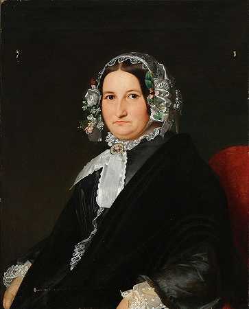 尼尔斯·彼得·霍尔贝奇（Niels Peter Holbech）的《一位身穿黑色丝绸连衣裙和亲吻的女士的肖像》