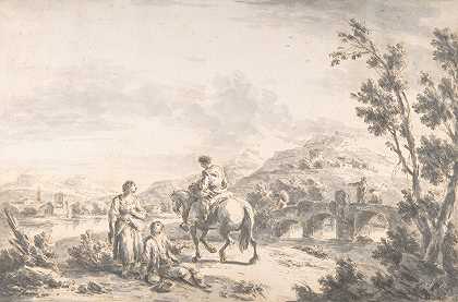 朱塞佩·扎伊斯（Giuseppe Zais）的《河流风景与两个守护者和其他人物》
