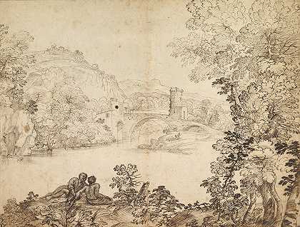 乔瓦尼·弗朗切斯科·格里马尔迪的《一座桥和两个人物的风景》