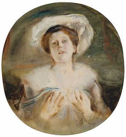 弗朗茨·冯·伦巴赫的《戴白帽子的女士肖像》