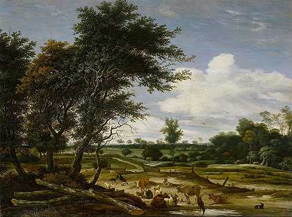 《牧民和牛的风景》，雅各布·萨洛蒙兹（Jacob Salomonsz.van Ruysdael）著