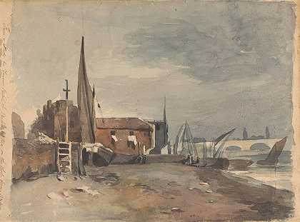托马斯·萨利（Thomas Sully）的《带建筑物和船的海岸场景》