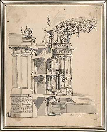 菲利普·德·拉古皮埃（Philippe de La Guêpière）的《歌剧院前厅拱门和舞台附近部分的设计》