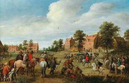 “一支骑兵部队在Joost Cornelisz Droochsloot的村庄附近停下