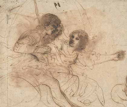Guercino的《年轻人与侍从年轻女人在战车上》