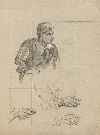 埃德温·怀特的《坐着的人和手的研究》，《五月花小屋契约签署草图》