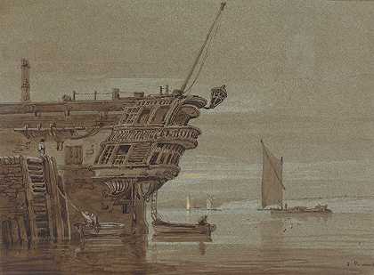 塞缪尔·普劳特的《东印度人停泊，小船并排，其他船只更远》