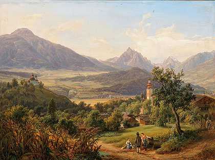安东·希弗（Anton Schiffer）的《阿兹尔村和因斯布鲁克加略山》（Village of Arzl and the Calvary of Innsbruck），可欣赏安娜城堡（Castle Anna）、圣水、森林网格峰和小斯图巴耶·费尔纳（Stubayer Ferner）