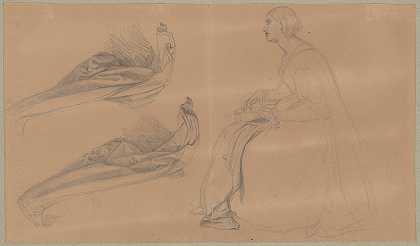 “研究一位女士为Józef Simmler的《西格斯蒙德·奥古斯都的崛起》绘画弹奏琵琶和窗帘