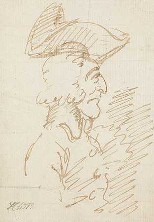 亨利·威廉·邦伯里的《一个戴斗鸡帽的钩鼻老人》