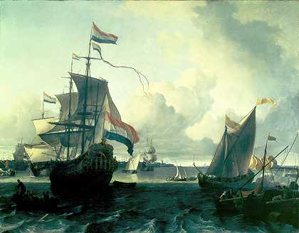 《阿姆斯特丹附近Y河上的荷兰人》，作者：Ludolf Bakhuysen