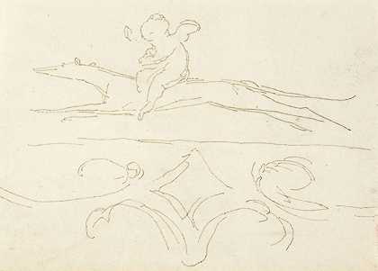 威廉·皮特斯的《孩子骑狗的素描》