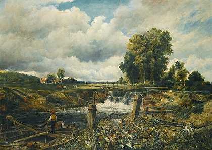 弗雷德里克·沃特斯（Frederick Waters Watts）的《船闸边的河流风景》