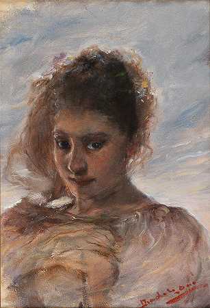 奥托·巴迪茨（OttóBaditz）的《云背景前的年轻女子肖像》