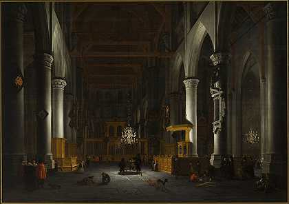 Daniël de Blieck烛光下的教堂内部