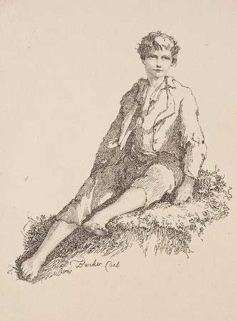 托马斯·巴克（Thomas Barker）的《多自动摄影标本：坐在草地上的男孩》