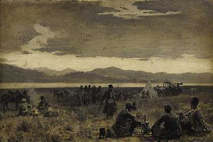 埃德温·洛德·威克斯（Edwin Lord Weeks）的《乌鲁米耶湖岸附近的清晨营地》
