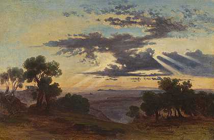 约翰·雅各布·弗雷的《太阳冲破罗马露营地上空的云层》