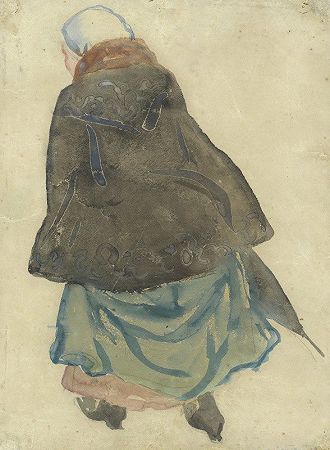 利奥·盖斯特尔（Leo Gestel）在背面看到的披肩和雨伞走路的女人