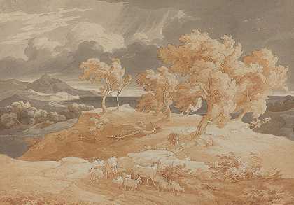 老弗里德里希·普雷勒（Friedrich Preller the Elder）的《雷暴的意大利海岸风景》