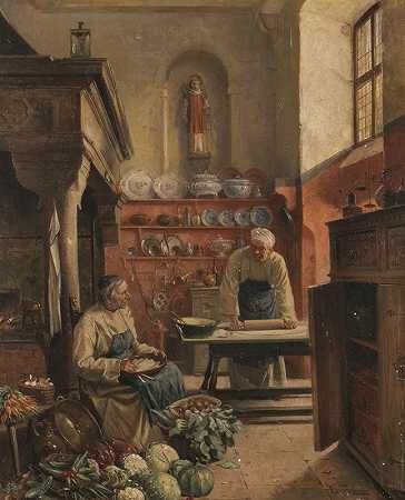 文森特·斯托尔滕贝格·勒奇的《修道院厨房里的两个僧侣》