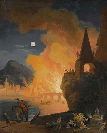 皮埃尔·雅克·沃莱尔（Pierre Jacques Volaire）的《逃离亚历山大大火的人物夜景》