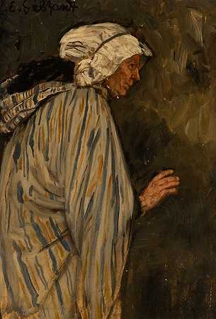 爱德华·卡尔·弗朗茨·冯·格哈特的《戴着黑帽的女士》