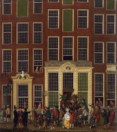 “阿姆斯特丹卡尔弗斯特拉特（Kalverstraat）Jan de Groot的书店和彩票机构”，作者：Isaac Ouwater