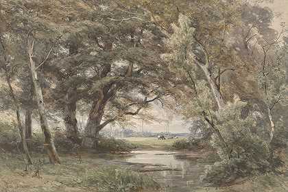 扬·威廉·范·博塞伦的《森林尽头的树下的水》
